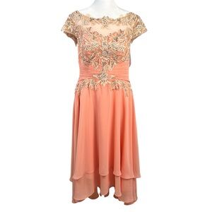JJ’S House Dress Small Asymmetrical Chiffon Lace Mother Of The Bride Coral